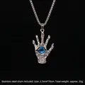 Collana punk con occhio del diavolo blu in un ciondolo a palmo su catena d'acciaio - Mano di Hamsa Occhio Blu