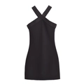 Elegante abito nero allacciato al collo con vestibilità slim e tessuto elastico da donna - S / Nero