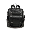 Mochila retro de cuero negro texturizado de gran capacidad con correa tejida étnica - Negro