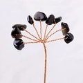 Handmade copper wire money tree craft with natural black crystal stones on gray background - 15CM / Obsidian