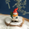 Christmas snowman resin figurine with red hat and green tree, 7cm height table decor - Resin Snowman with Christmas Tree Style