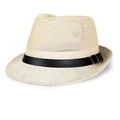 Classic cream-white woven straw fedora hat with a black band and metal buckle detail - One Size / Beige