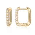 Golden rectangular huggie earrings with double-row micro-pave white cubic zirconia - Rectangle Hoop (JQH0070) / Gold-White