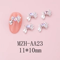 Dettaglio di ciondoli per unghie a fiocco argento 11x10mm con strass a cuore - Base Argento Rosa Stellato (AA23)