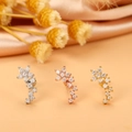 Trois clous d'oreilles courbés en argent, or et or rose avec incrustation de zircons - 12# (Longue Rangée Courbe)