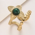 Anello floreale a doppio strato con pietra verde in finitura dorata e regolabile - Verde