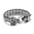 Herenarmband met dubbele zilveren wolfskoppen en zwart gevlochten touwontwerp - 18cm