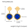 Golden stainless steel drop earrings with faceted blue glass stones in a square setting - Earrings / Gold-Blue