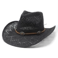 Klassischer schwarzer Cowboy-Strohhut mit Vintage-Silberschnalle und breiter Krempe - M (56-58cm) / Schwarz