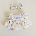 Blumenkleid und Schleifen-Stirnband-Set für 17 cm Plüschpuppen-Zubehörteile - Passend für 17cm Puppe / Wald-Stil Prinzessinnenkleid (mit Haarnadel) / Blau Bedruckt