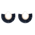 Bohemian style long black tassel earrings with golden semicircular metal base - Black Semicircle Fan (7440)