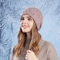 Winter knitted slouchy beanie in dusty pink with pearl accents and wavy textured pattern - Mocha