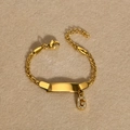 Gold-plated Figaro chain bracelet featuring a zircon-encrusted letter G charm and ID tag - Gold Letter G