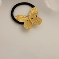 Vintage golden butterfly hair tie with black elastic band on minimalist background - Gold-Butterfly
