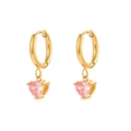 Elegant gold hoop earrings with heart-shaped pink crystal pendants for a sweet look - Heart Pink Crystal Pendant Drop Earrings