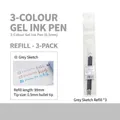 Three-pack 0.5mm bullet tip draft gray ink refills for Planwith triangular gel pens - Gel Pen Refill (Draft Gray)