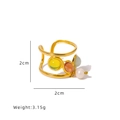 Golden titanium steel ring featuring multi-color gemstones and a hanging white pearl - Stainless Steel Three-color Gemstone Pearl Ring
