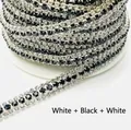 Three-row rhinestone claw chain in white and black contrast color for DIY sewing - 1 Yard/Pack / White+Black+White