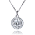 Macro shot of silver S925 halo pendant with a central round stone and sparkling gems - White Zirconia 【White Gold】