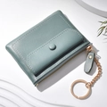 Mini grey-blue faux leather keychain coin purse with front snap pocket and gold zipper - Laurel Green