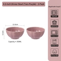 Set of 2 Taro Purple ceramic rice bowls 4.5 inch with elegant embossed wave texture - 2 Pcs/Set / Taro Purple