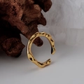 Minimalist irregular wave S925 sterling silver open ring in polished golden finish - Adjustable Open / Gold