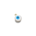 Golden round Evil Eye charm with white enamel and light blue eye pattern for jewelry - Gold/White