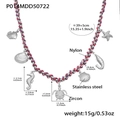Marine theme necklace with seahorse and starfish charms on a colorful nylon cord - 41+5cm / Silver DIY Multi-Charm Necklace (P014)