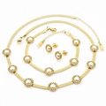 Gold-tone vintage pearl jewelry set with necklace, bracelet and stud earrings - Golden Pearl Round Style (KS198580-HR)