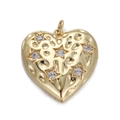 Close-up of heart-shaped gold charm with hammered texture and star-set zirconias - CX150-08 Hammered Heart - Micro Inlaid Star