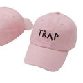 Casquette de baseball rose TRAP brodée en coton avec visière courbée pour protection solaire - Réglable / Rose avec fil noir