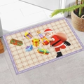 Cartoon Santa Claus rectangular door mat with gift box patterns and purple borders - Santa & Snowflakes Purple