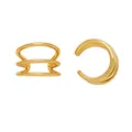 Macro shot of gold geometric irregular ear cuff with triple-layered parallel ring design - Style D-Triple Layer Smooth