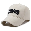 Beige cotton baseball cap featuring bold black CONTER letter embroidery with curved brim - Adjustable / Light Beige