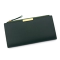 Cartera larga verde oscuro de cuero sintético con cremallera y barra dorada - Verde