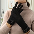 Guanti termici neri da donna con fiocco decorativo e funzione touch screen invernale - Taglia unica / Nero