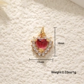 Macro detail of heart charm with 15mm height and 11mm width including weight measurement - Strawberry Quartz Heart Zircon Pendant