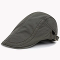 Classic charcoal grey cotton flat cap with adjustable metal buckle on side profile - Army Green