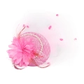 Elegant pink fascinator hat with soft feathers and pearls for bridal or party occasions - Pink