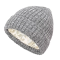 Dark grey knitted beanie with smooth ivory satin lining for hair protection - S(44-53CM) / Light Heather Grey