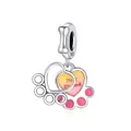 S925 Sterling Silver Best Friend Heart Charm with Pink Enamel Paw Print Design - Pink Gradient Paw Pendant 0373