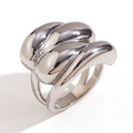 Anello scultoreo d'argento minimalista con sfere intrecciate su una doppia fascia - Anello a Cupola con Onde a Goccia (Misura 6) / Color Acciaio