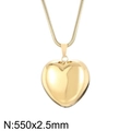 Golden heart pendant necklace with 2.5mm snake chain on 550mm titanium steel link - Gold Necklace (KN235388-K) / Gold