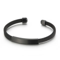 Minimalist black stainless steel mesh C-shaped open bangle with matte rectangle plate - Black (KB148333-KLHQ)