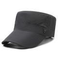 Men's dark grey quick-dry flat top sun hat with side mesh vents and triangle logo - Dark Gray
