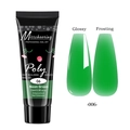 Neon green 15ml poly nail gel shown in glossy and frosted finishes on long nail tips - Neon Green (06)