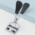 Mini stainless steel eyelash curler with black matte non-slip handle and rubber pad - Black