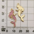 Golden mermaid pendant with purple enamel detail and measurement scale, 35mm size - Mermaid 27x12mm