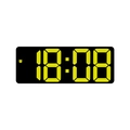 Digital mirror alarm clock with yellow LED display showing 18:08 on black screen - Rectangular Black Face Yellow Light