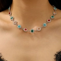 Silver tone choker necklace featuring colorful heart gemstones and crystal clusters - Silver Multicolor Flower Cluster Necklace (1508)